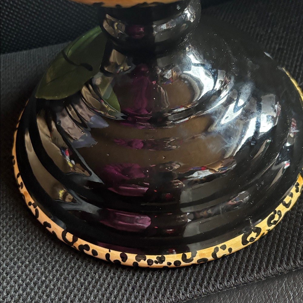 Laurie Gates Pedestal centerpiece Animal Print Leaves Ceramic Home Bowl Leopard - Picture 4 of 5